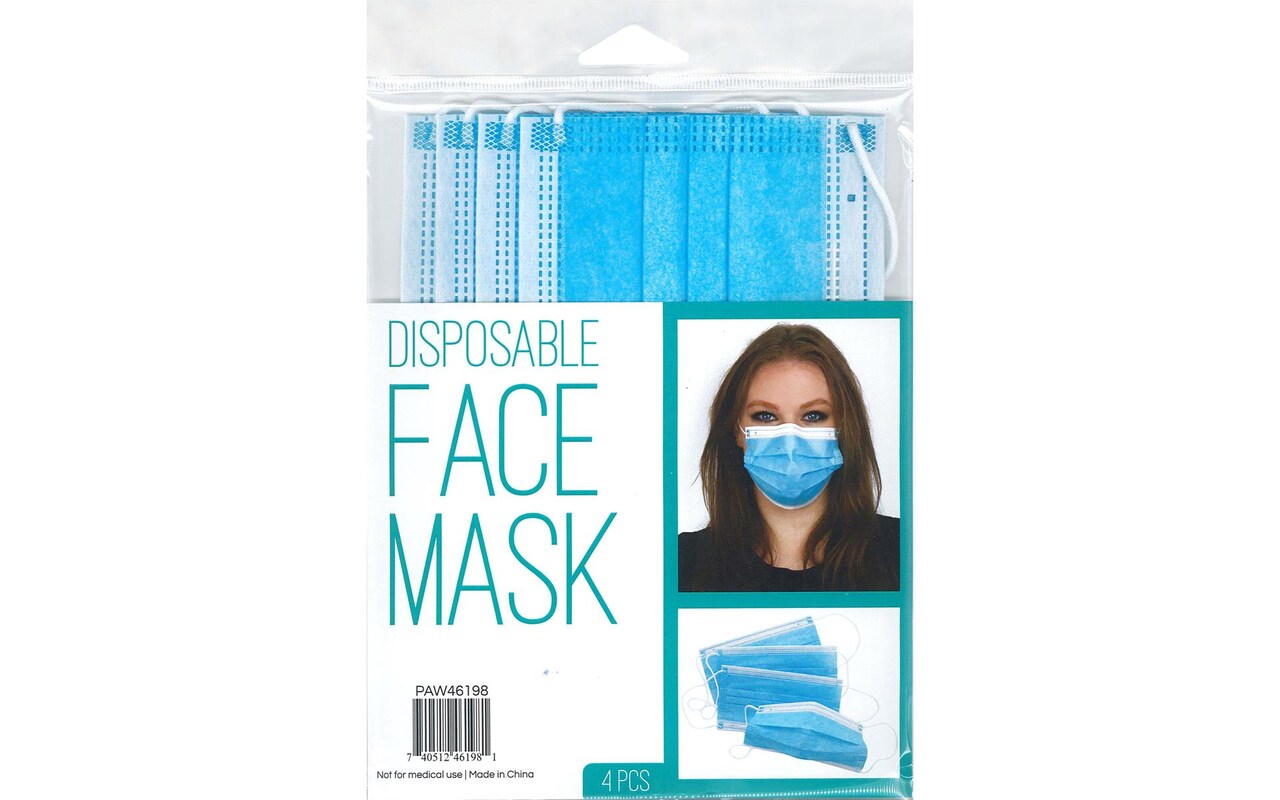 PA Essentials Disposable Face Masks – 4 Pack for Adults, Breathable 3-Ply Face Mask, Comfortable & Lightweight Disposable Masks